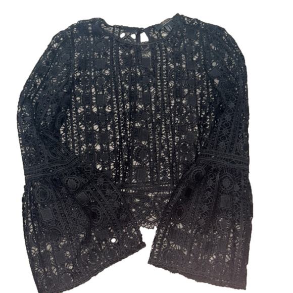Forever 21 Tops - F21 Crochet Long Sleeve Black Bell Sleeve Top Cropped